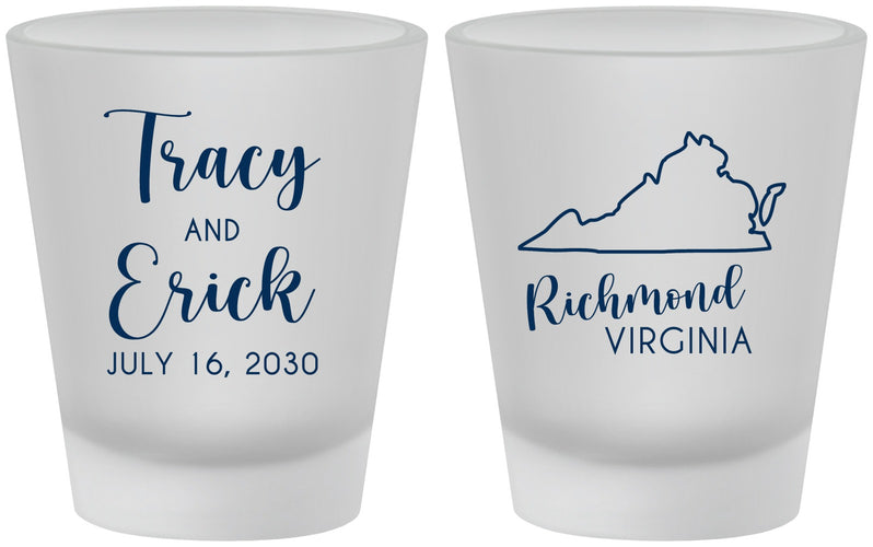 Custom Wedding Frosted Shot Glasses - Virginia | 145