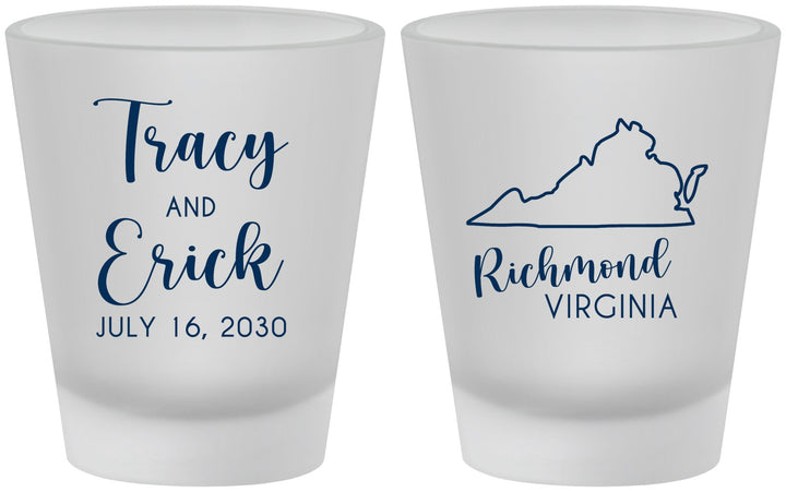 Custom Wedding Frosted Shot Glasses - Virginia | 145