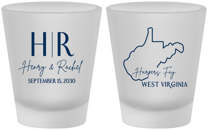 Custom Wedding Frosted Shot Glasses - West Virginia | 147