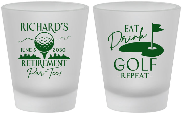 Custom Retirement Frosted Shot Glasses - Eat Drink Golf Repeat | 150006