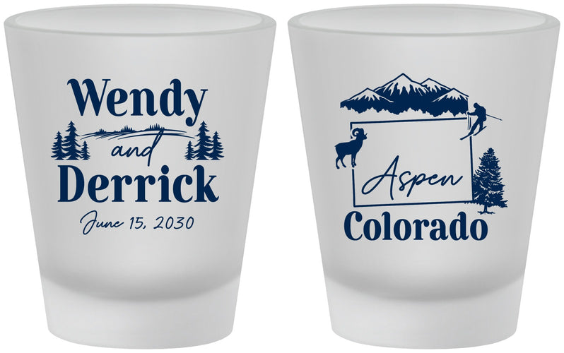 Custom Wedding Frosted Shot Glasses - Colorado | 155