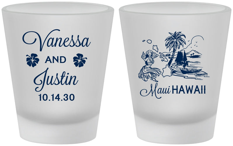 Custom Wedding Frosted Shot Glasses - Hawaii | 160