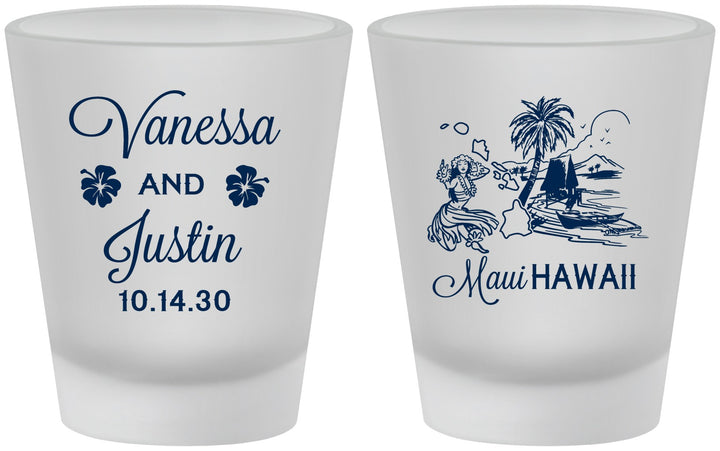 Custom Wedding Frosted Shot Glasses - Hawaii | 160