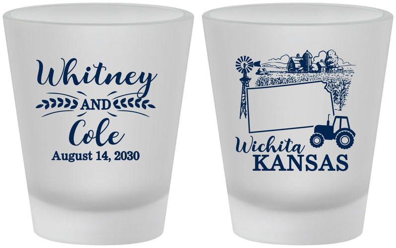 Custom Wedding Frosted Shot Glasses - Kansas | 165