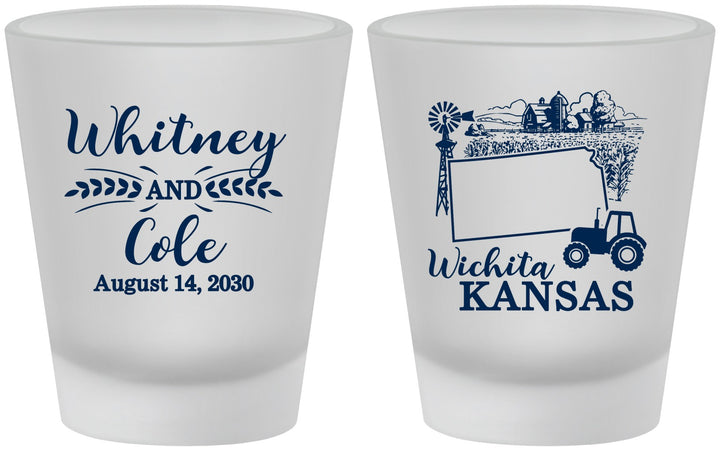 Custom Wedding Frosted Shot Glasses - Kansas | 165