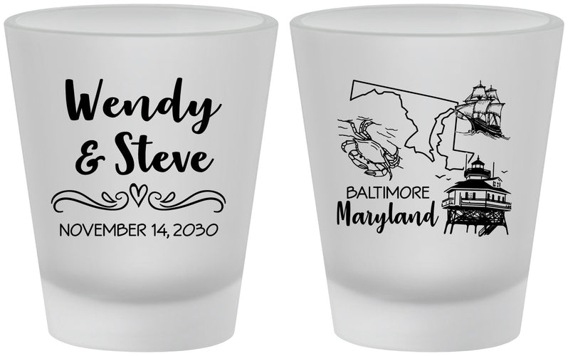 Custom Wedding Frosted Shot Glasses - Maryland | 169