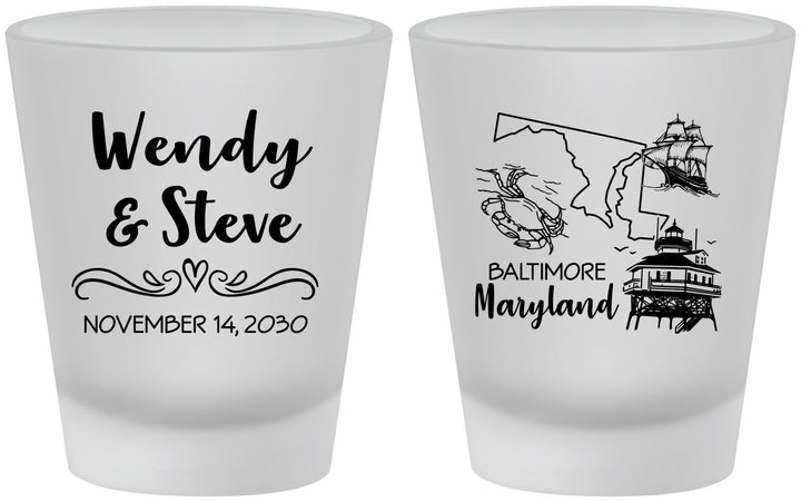 Custom Wedding Frosted Shot Glasses - Maryland | 169