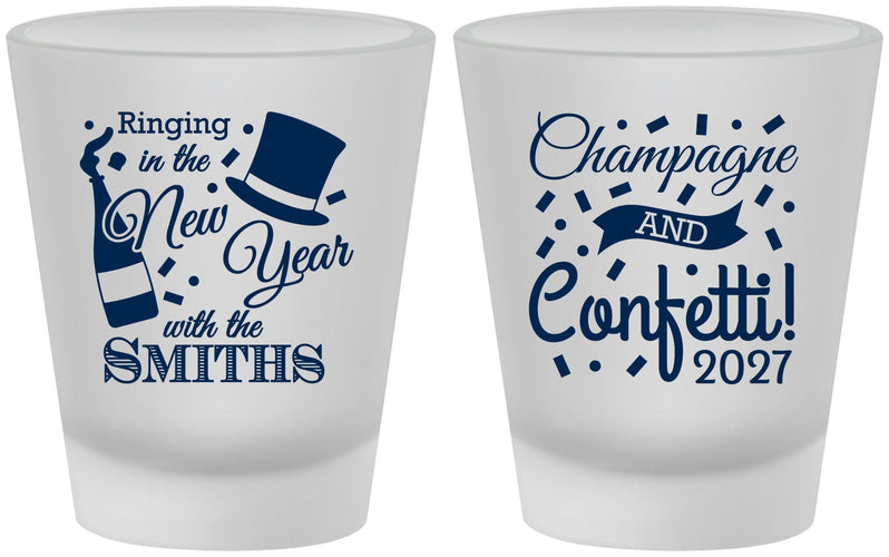 Custom New Years Frosted Shot Glasses - 2027 Confetti | 170003