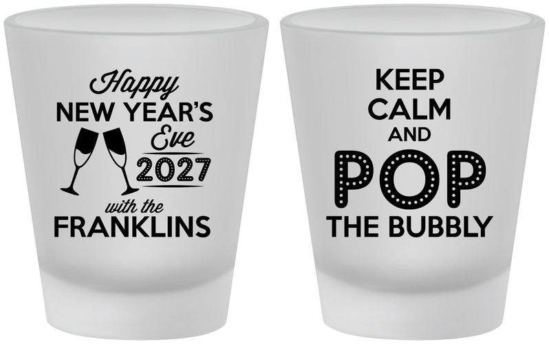 Custom New Years Frosted Shot Glasses - 2027 Pop The Bubbly | 170006