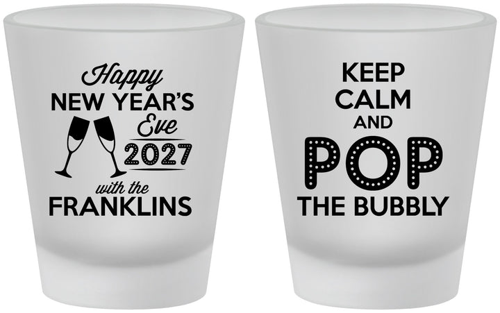 Custom New Years Frosted Shot Glasses - 2027 Pop The Bubbly | 170006