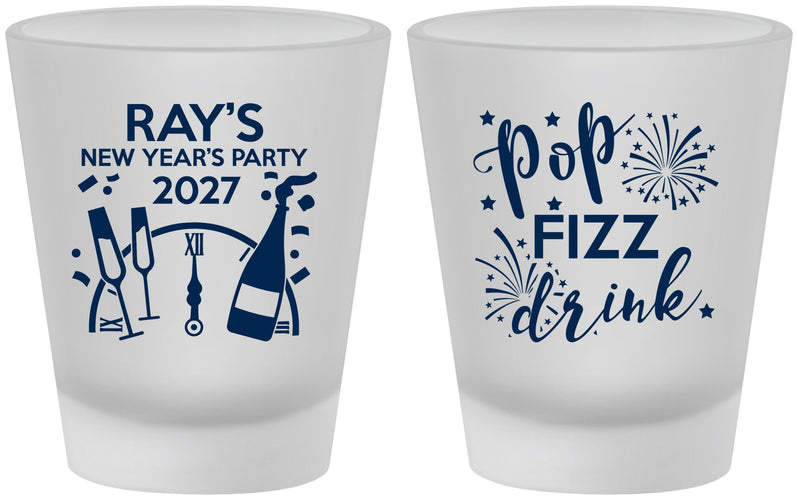 Custom New Years Frosted Shot Glasses - 2027 Pop Fizz Drink | 170007