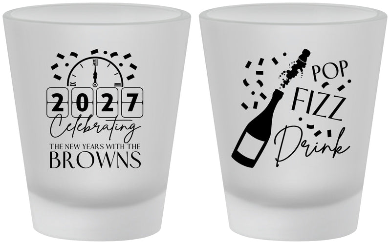 Custom New Years Frosted Shot Glasses - 2027 Pop Fizz Drink | 170009