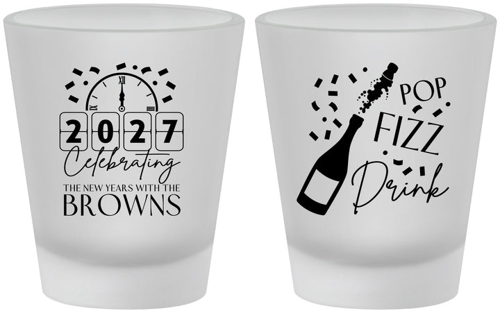 Custom New Years Frosted Shot Glasses - 2027 Pop Fizz Drink | 170009