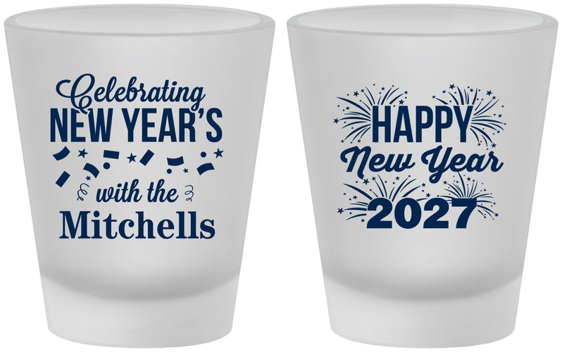 Custom New Years Frosted Shot Glasses - 2027 Nye Confetti | 170015