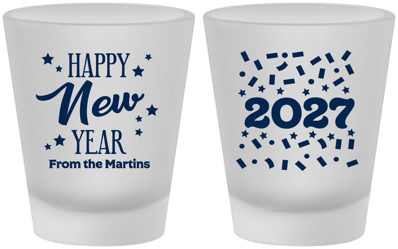 Custom New Years Frosted Shot Glasses - 2027 Confetti | 170027