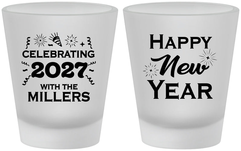 Custom New Years Frosted Shot Glasses - 2027 Nye Confetti | 170028