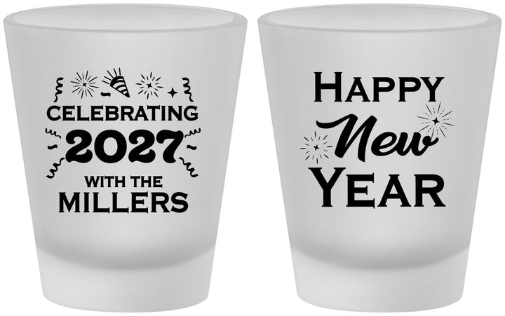 Custom New Years Frosted Shot Glasses - 2027 Nye Confetti | 170028