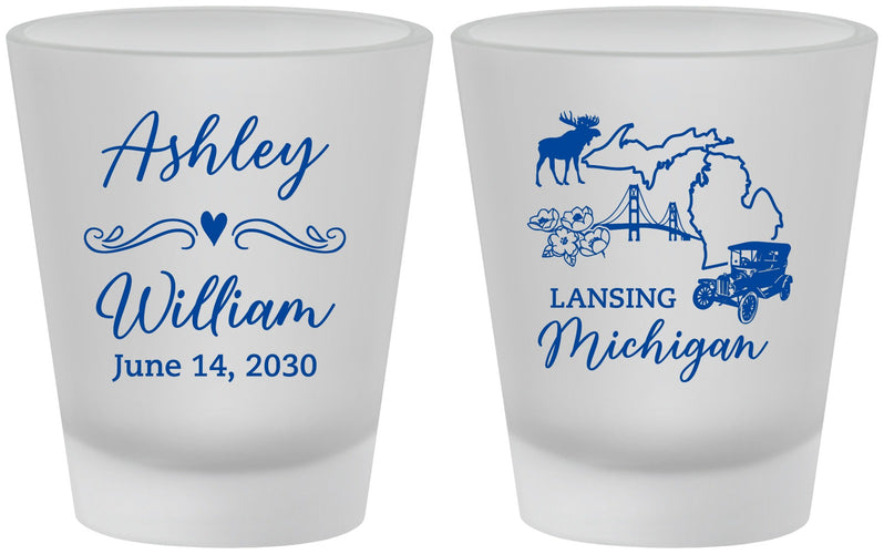 Custom Wedding Frosted Shot Glasses - Michigan | 171
