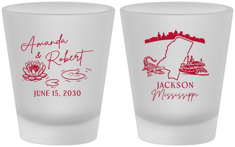 Custom Wedding Frosted Shot Glasses - Mississippi | 173