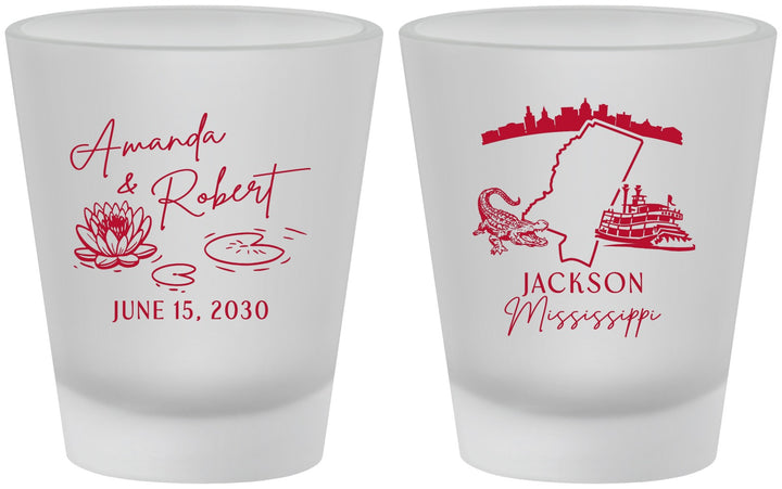 Custom Wedding Frosted Shot Glasses - Mississippi | 173