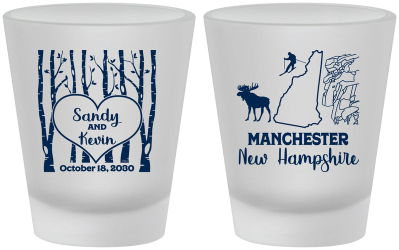 Custom Wedding Frosted Shot Glasses - New Hampshire | 178