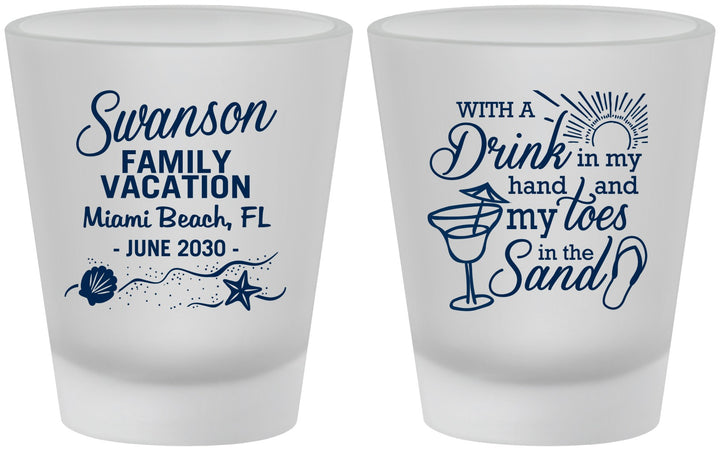 Custom Family Vacation Frosted Shot Glasses - Beach Toes In The Sand | 180000