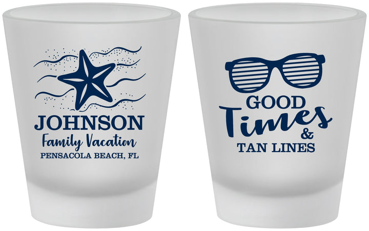 Custom Family Vacation Frosted Shot Glasses - Good Times Tan Lines | 180003