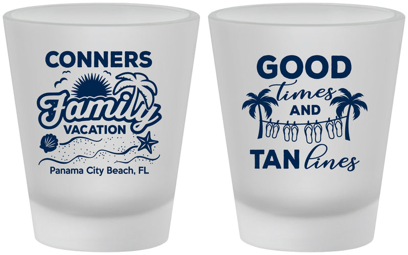Custom Family Vacation Frosted Shot Glasses - Good Times Tan Lines | 180005