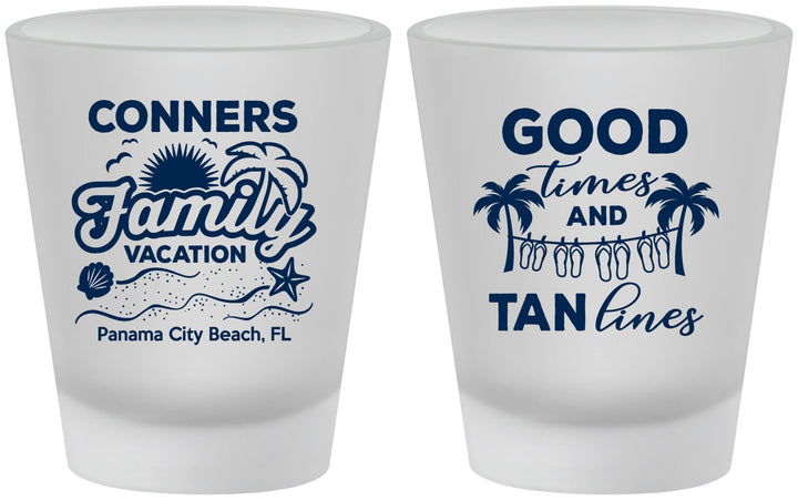 Custom Family Vacation Frosted Shot Glasses - Good Times Tan Lines | 180005