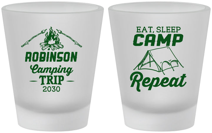 Custom Family Vacation Frosted Shot Glasses - Eat Sleep Camp Repeat | 180014