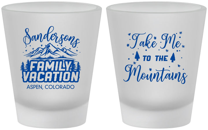 Custom Family Vacation Frosted Shot Glasses - Ski Trip Peaks | 180023