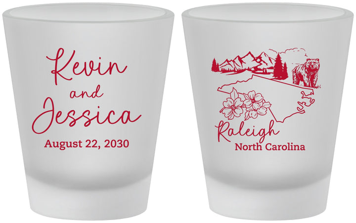 Custom Wedding Frosted Shot Glasses - North Carolina | 182