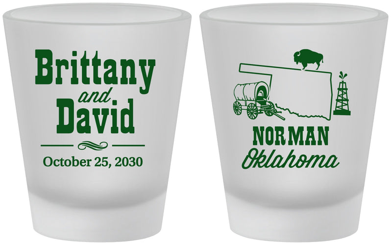 Custom Wedding Frosted Shot Glasses - Oklahoma | 185