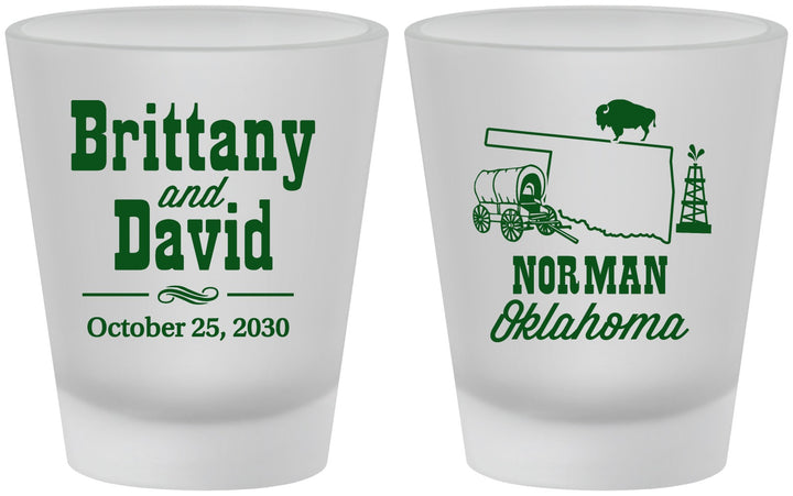 Custom Wedding Frosted Shot Glasses - Oklahoma | 185