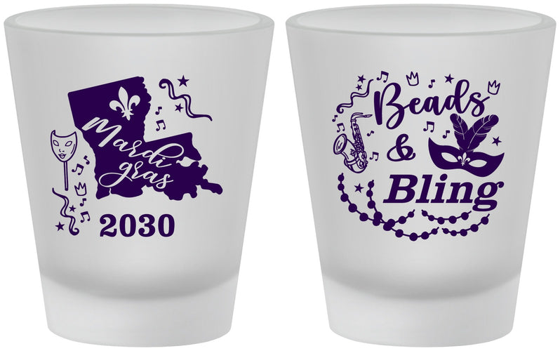 Custom Mardi Gras Frosted Shot Glasses - Beads And Bling | 190002