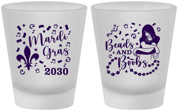 Custom Mardi Gras Frosted Shot Glasses - Beads And Boobs | 190005