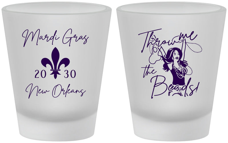 Custom Mardi Gras Frosted Shot Glasses - Throw Me The Beads | 190008