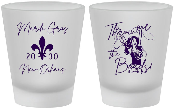 Custom Mardi Gras Frosted Shot Glasses - Throw Me The Beads | 190008