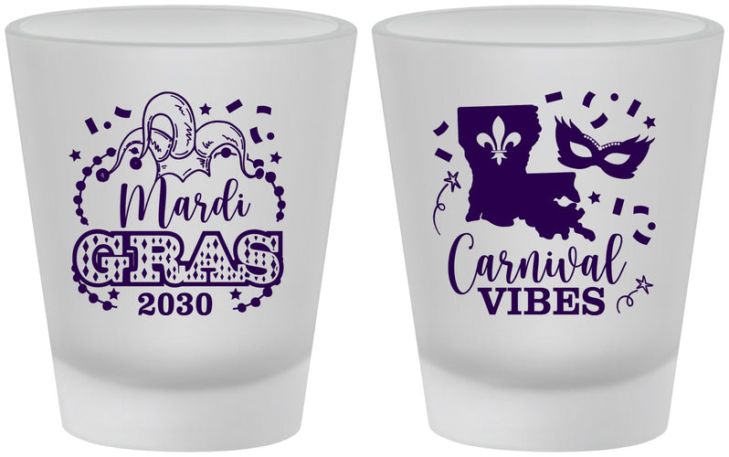 Custom Mardi Gras Frosted Shot Glasses - Fleur De Lis Carnaval | 190012