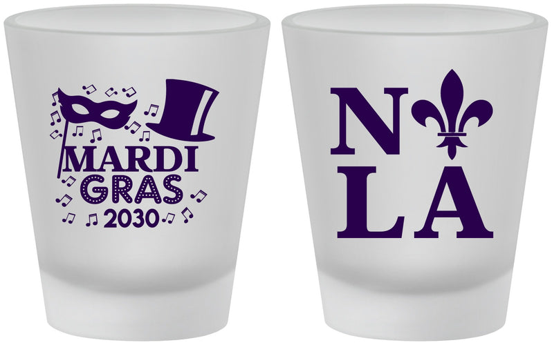 Custom Mardi Gras Frosted Shot Glasses - Nola Fleur De Lis | 190014