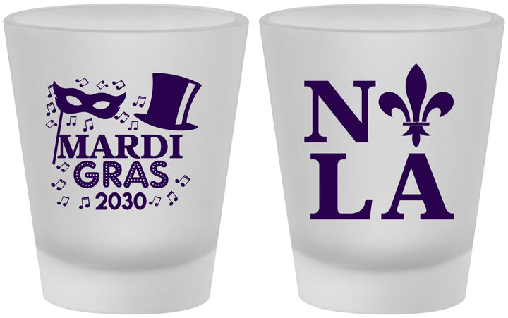 Custom Mardi Gras Frosted Shot Glasses - Nola Fleur De Lis | 190014