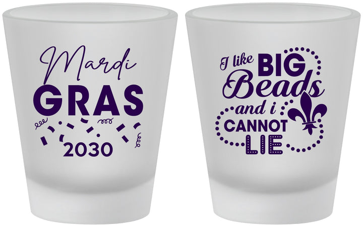 Custom Mardi Gras Frosted Shot Glasses - Big Bead Fleur De Lis | 190018