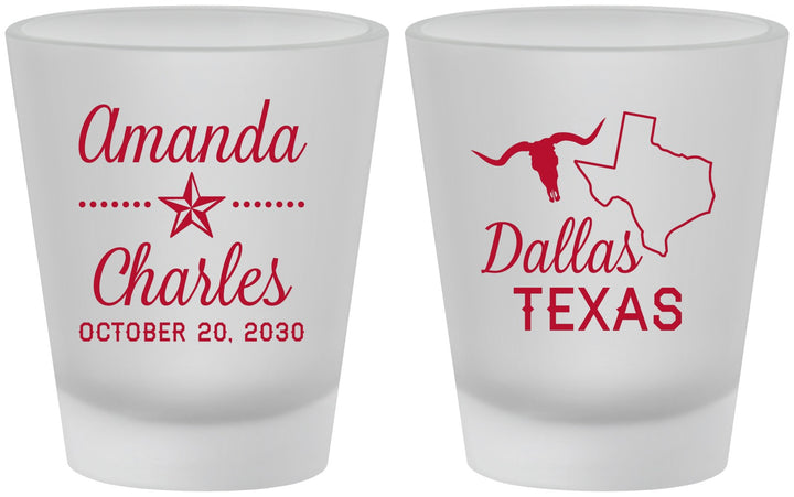 Custom Wedding Frosted Shot Glasses - Texas | 192