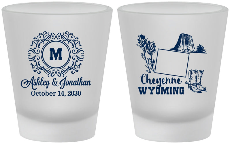 Custom Wedding Frosted Shot Glasses - Wyoming | 199