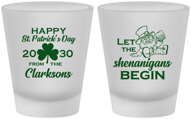 Custom St Patricks Day Frosted Shot Glasses - Shenanigans Leprechaun | 200011