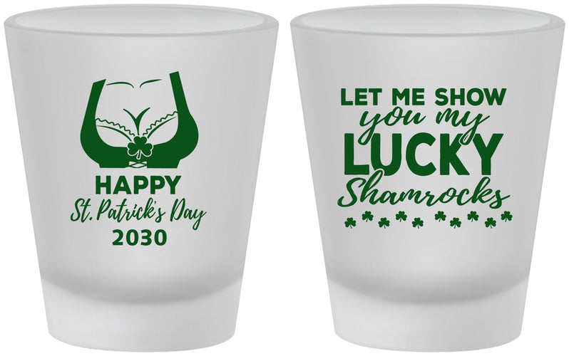 Custom St Patricks Day Frosted Shot Glasses - Shamrocks | 200015