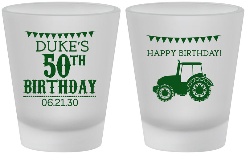 Custom Birthday Frosted Shot Glasses - 50th Tractor | 20005
