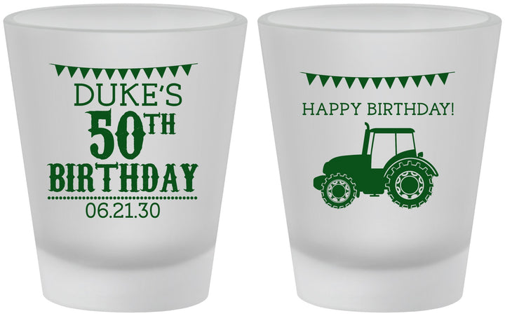 Custom Birthday Frosted Shot Glasses - 50th Tractor | 20005
