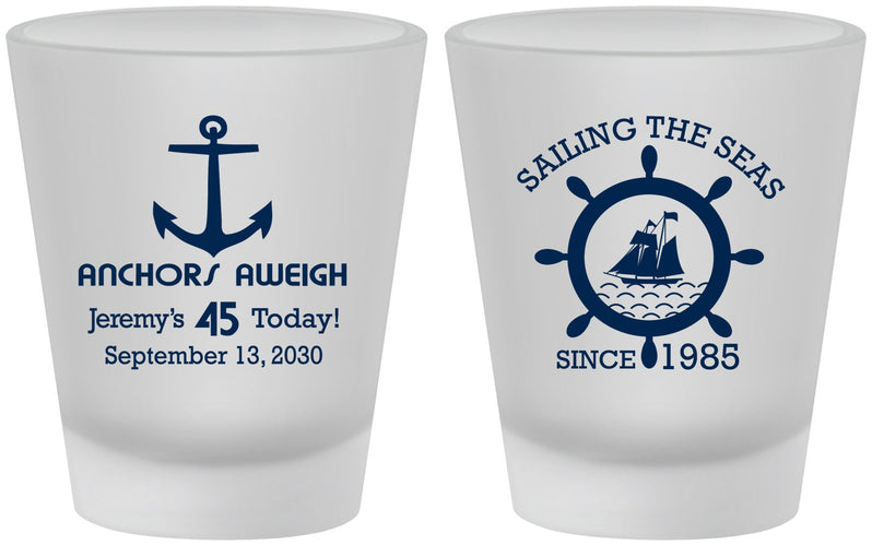 Custom Birthday Frosted Shot Glasses - 45th Nautical | 20023