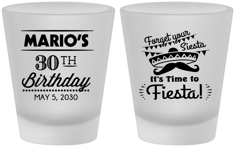 Custom Birthday Frosted Shot Glasses - 30th Fiesta | 20034